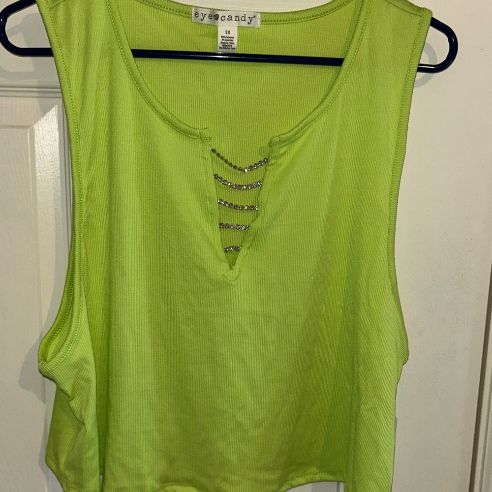 Eye Candy Neon Green Tank Top with Cutout Detail